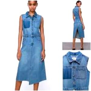 ZARA Sleeveless Asymmetrical Denim Dress